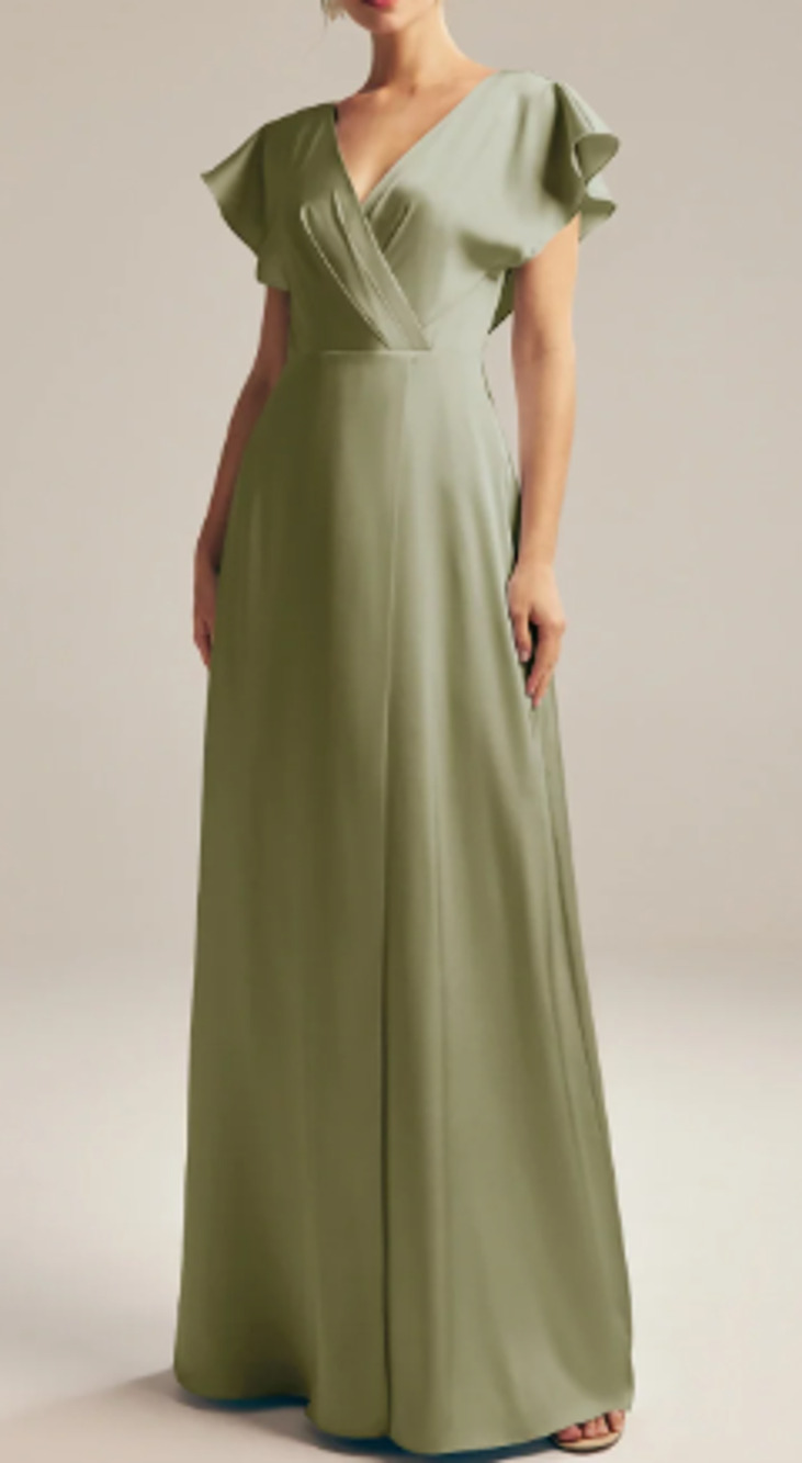 AW BRIDAL 4 S fennel seed green Rana satin bridesmaid gala  party maxi dress B33